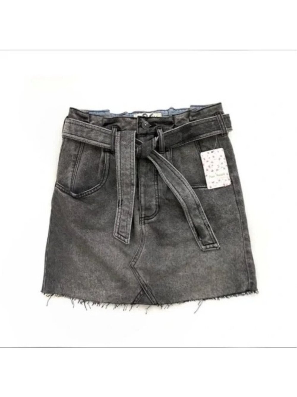 Free People East of Eden Black Denim Belted Mini Skirt - Picture 5 of 11